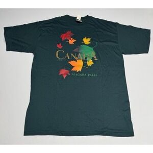 VTG Canada Colorful Fall Leaves Cityscape Graphic Single Stitch‎ T-Shirt XL New